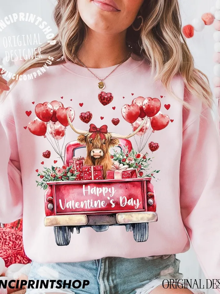 Valentines Highland Cow PNG, Happy Valentine’s Day PNG, Highland cow png, Western Valentine png, Valentines Sublimation, Western Country png