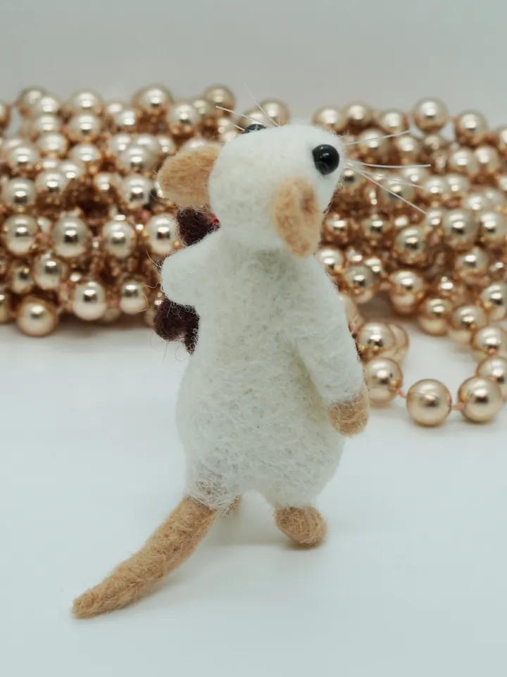 Milo the mouse, miniature needle felted mouse with a Teddy bear toy, made to order