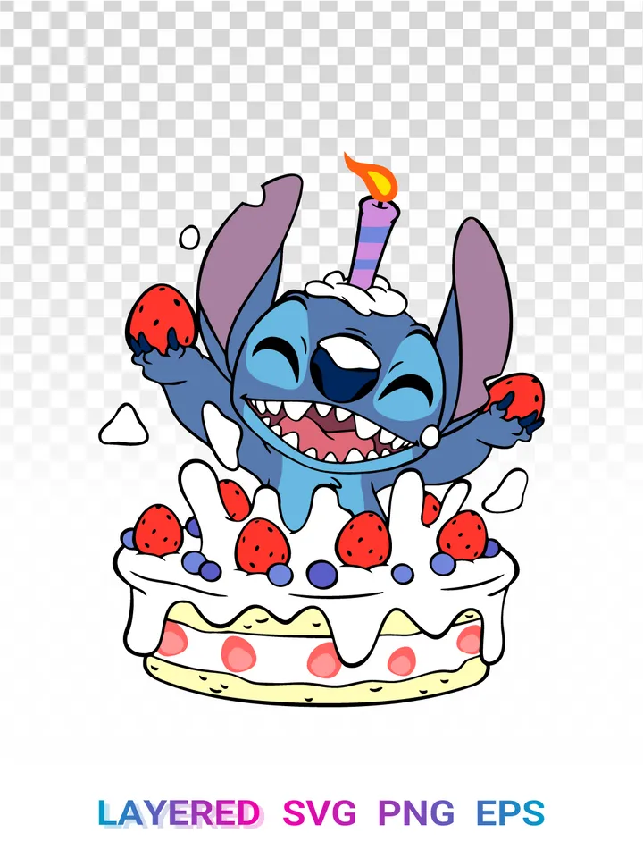 🎂 Stitch Birthday Cake SVG, Disney Lilo PNG Cricut