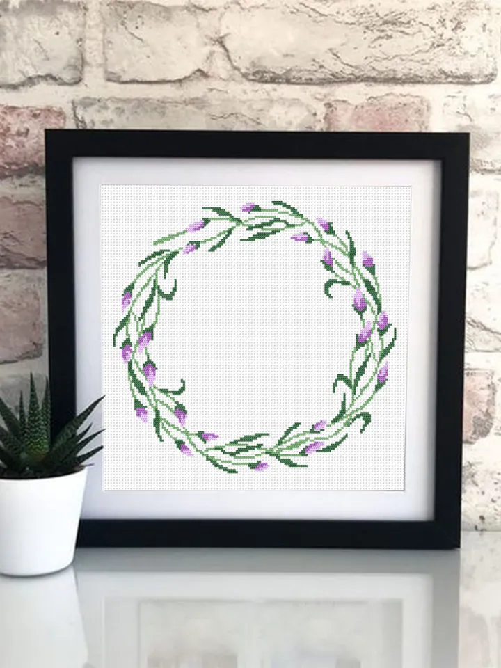 Flower wreath cross stitch pattern PDF Floral frame cross stitch chart, Easy cross stitch border Your text here, Flowers hoop art design #Y2