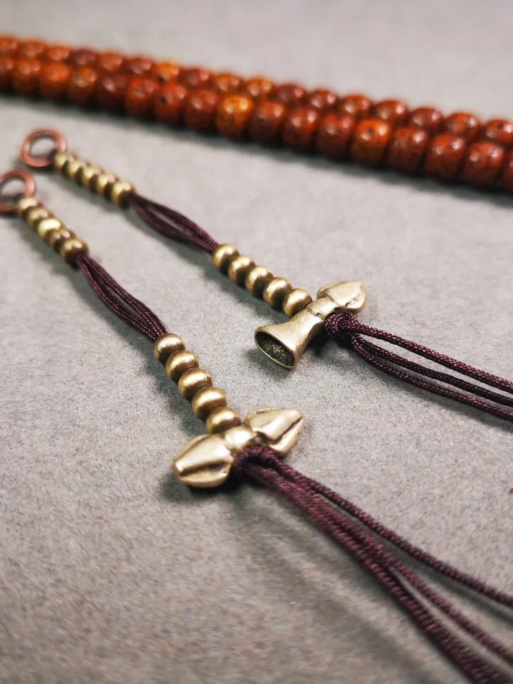 Gandhanra Handmade Tibetan Buddhist Mala Counters,Prayer Bead Counters,with Vajra and Bell Pendant,Made of Brass,Small Size 4mm