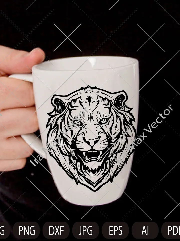 Angry tiger roaring face outline clipart , Tiger svg, Tiger heraldic, Tiger head, Tiger face, cut file, sublimation