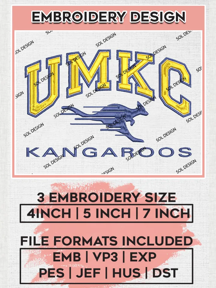 NCAA UMKC Kangaroos Team Logo Embroidery Design Files, NCAA Kansas City Roos Machine Embroidery, NCAA Teams, Game Day, 3 sizes, NCAA Machine embroidery designs, Digital Download