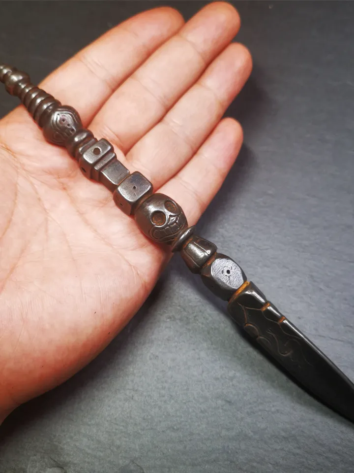 Gandhanra Handmade Tibetan Buddhist Ritual Implement - Kila -Dorje Phurba,Made of Cold Iron inlaid with Copper,7.5"
