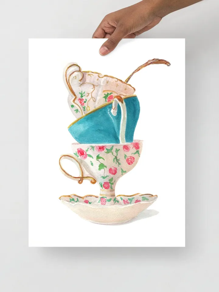 Tea Cups, Kitchen Art Wall Art, Kitchen Wall Decor Vintage Tea Cup Gift For Tea Lovers Tea Party DEecor Living Room Art Tea Wall Giclee