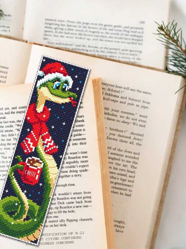 Christmas bookmark cross stitch pattern PDF download Cute snake cross stitch chart, Coffee bookmark pattern digital PDF Happy new year #B362