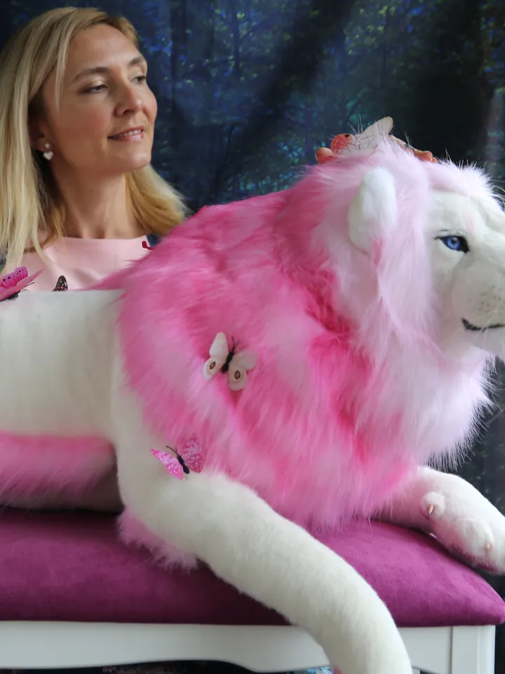 Lion Cupid realistic plush animals. Ooak toy. Pink Lion stuffed toy