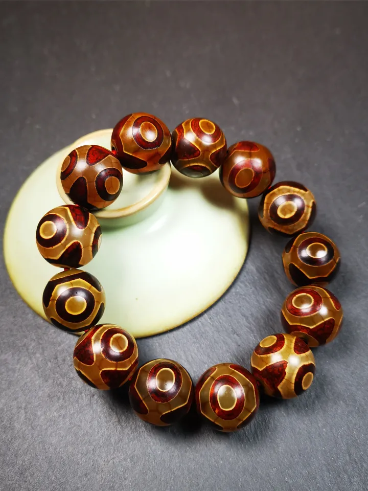 Gandhanra Handmade Tibetan 3 Eyes Dzi Bead Bracelet,Diameter 0.63", Circumference 7.5"
