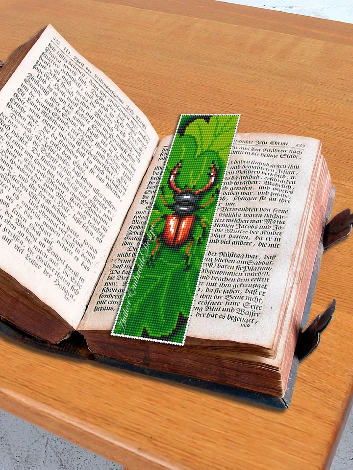 Stag beetle bookmark cross stitch pattern PDF download Bug cross stitch chart, Modern bookmark pattern digital PDF, Book lover gift #B284