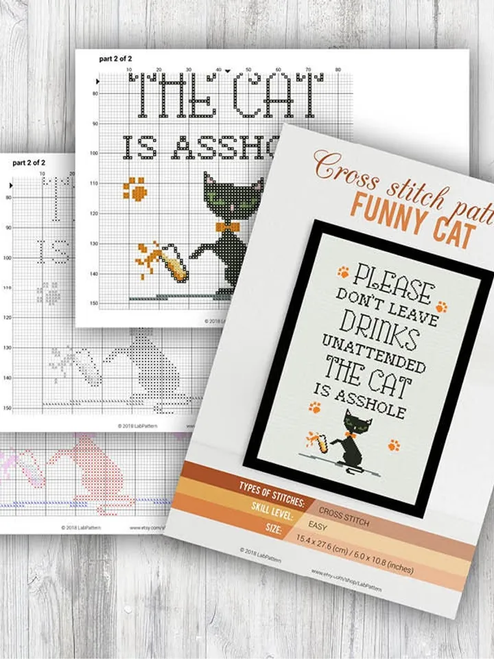 Funny Black Cat Cross stitch pattern Animal Joke Humor Embroidery Pattern | Instant Download | Cross Stitch Patterns | Embroidery Designs