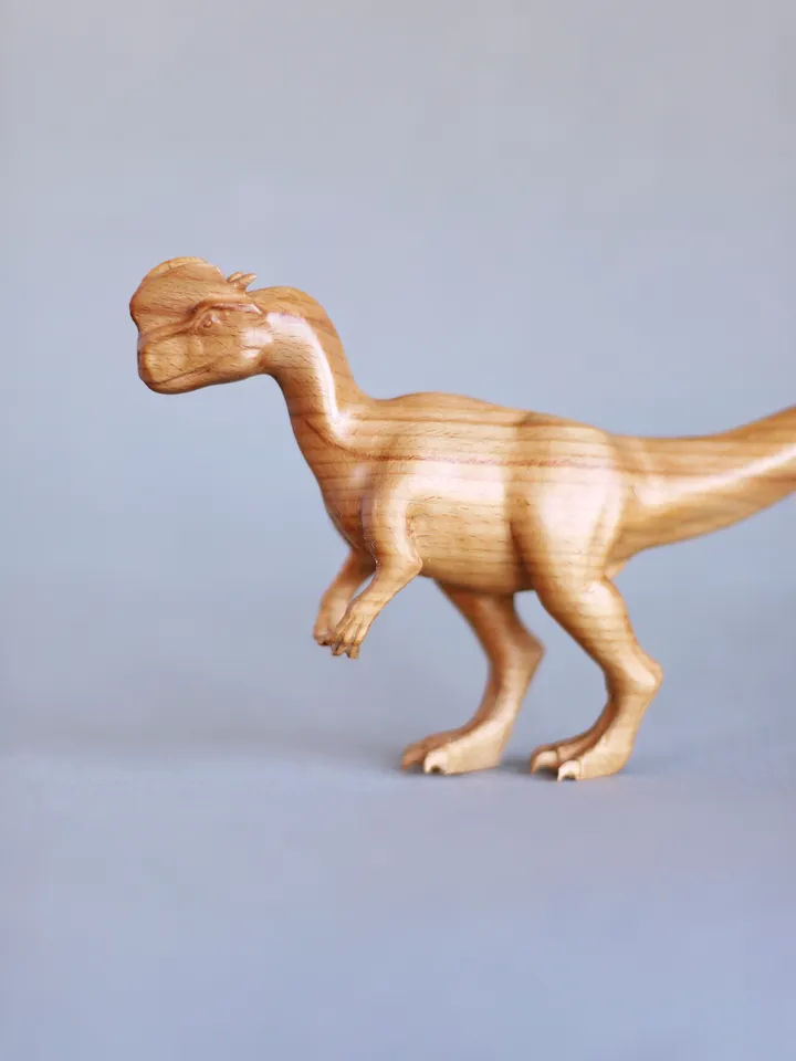 Wooden dinosaur Dilophosaurus, wooden hand carved sculpture