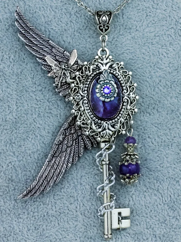 Fantasy Vintage Amethyst Key Necklace