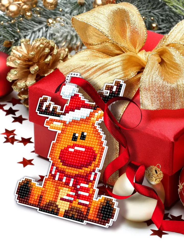 Christmas reindeer cross stitch pattern PDF download Double-sided Christmas tree decor for plastic canvas Small deer cross stitch chart #N99