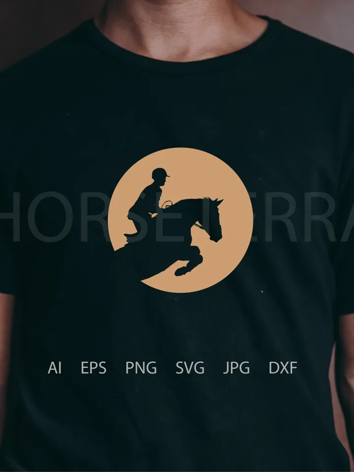 Horse logo. Silhouette horse. Horseman on horse. Silhouette vector image. Plotter cutting