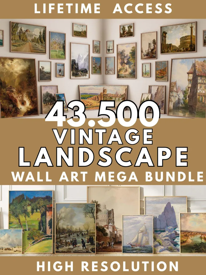 43500+ Vintage Country Landscape Poster Set Digital Nature Paintings Bundle Antique Mountain Wall Art Printable trendy Home Decor Download