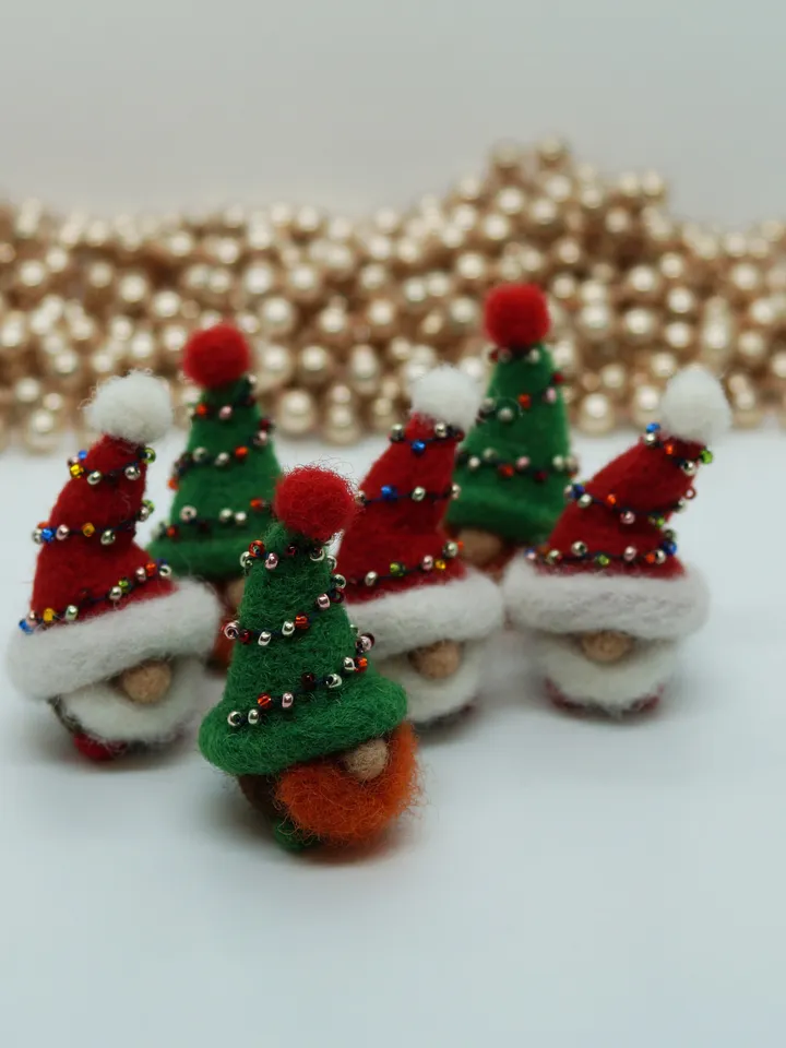 Miniature needle felted gnome, redhead gnome, ginger gnome, Christmas tree gnome, ready to ship from the USA