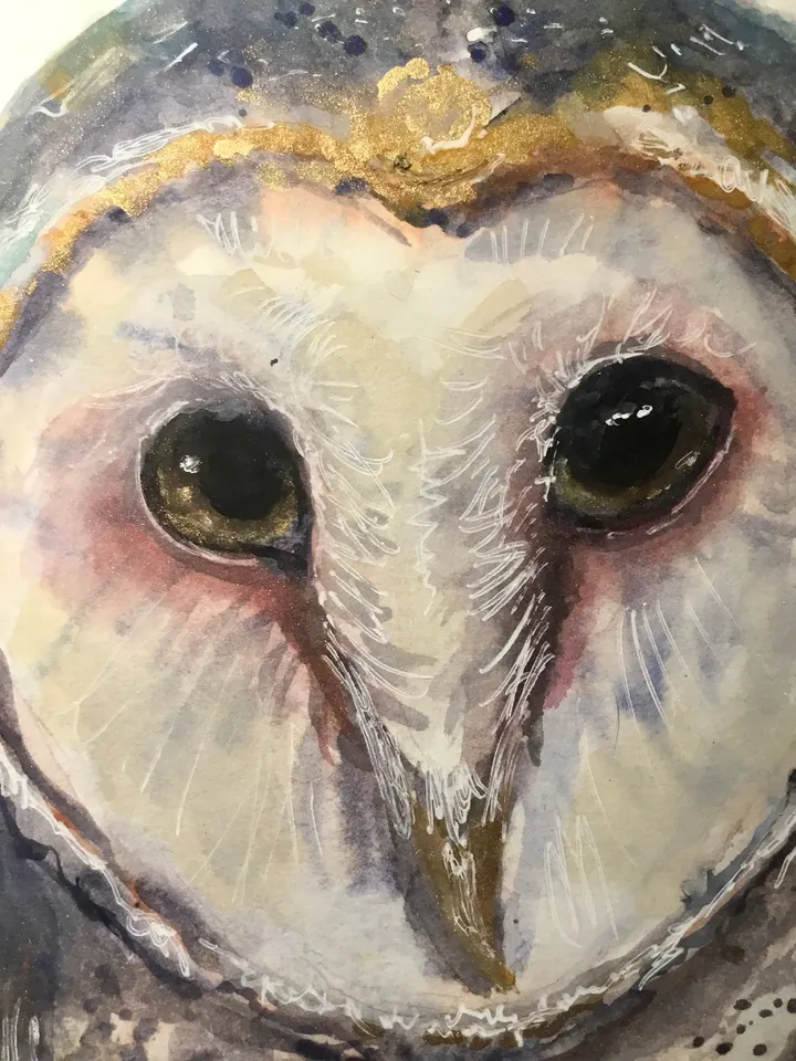 Barn Owl original watercolor painting ,animals watercolor painting small painting gift,ACEO painting,barn owl wall art.