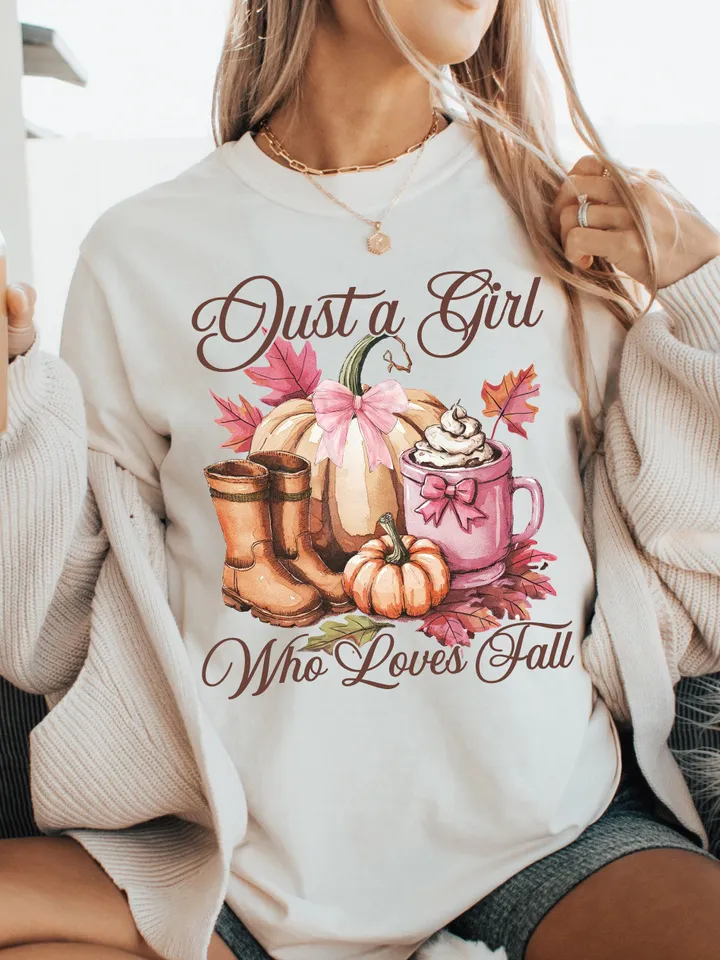 Just A Girl Who Loves Fall Png, Autumn Png, Fall png, Sublimation Design, Pumpkin Spice Png, T-Shirt Design, Cozy season png DTF