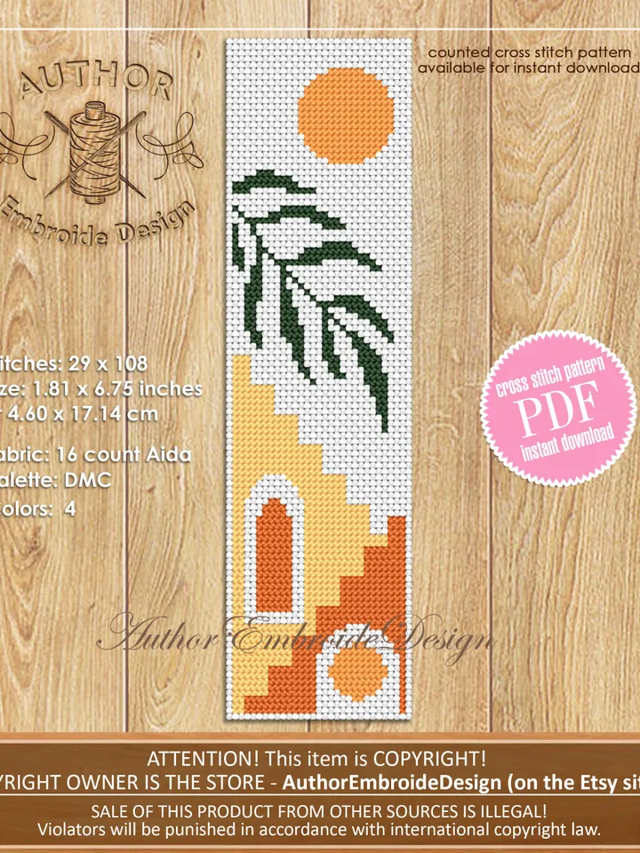 Boho bookmark set cross stitch pattern PDF download Bookmark pattern digital PDF, Modern boho style beginner stitch, Book lover gift #B286