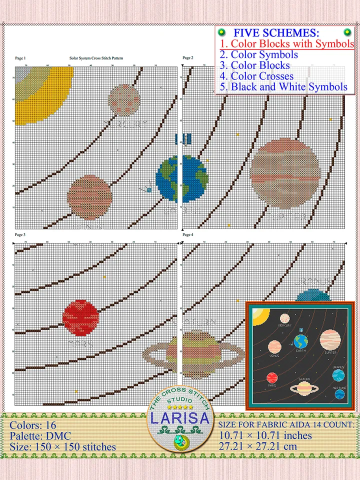 Cross Stitch Pattern of the Solar System | Planetary Chart