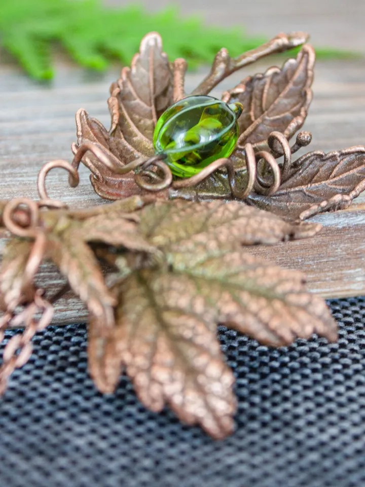 Unique handmade copper pendant made of nature leaves in a single copy, original gift