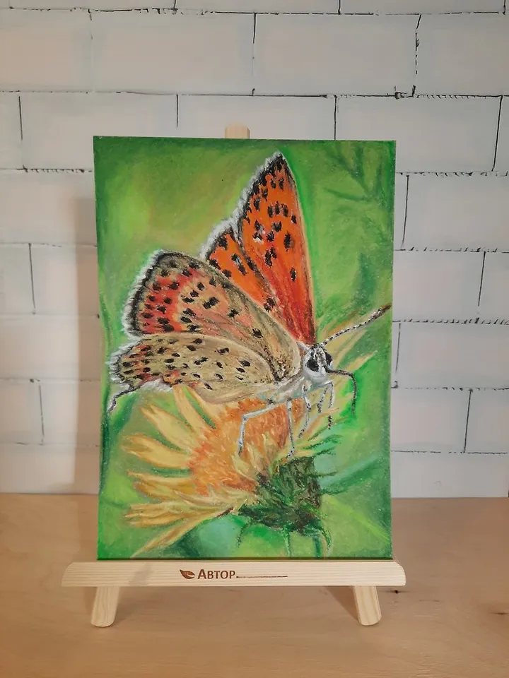 Butterfly painting Insect art Flower Original painting Oil pastel painting