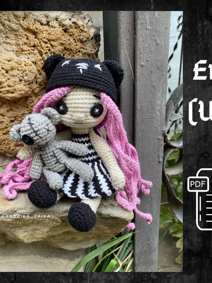PDF Gothic Doll Crochet Pattern - PDF Amigurumi Pattern, Voodoo Doll, Halloween Cute Small Doll, Witch Doll Handmade, Crochet Creepy Toy