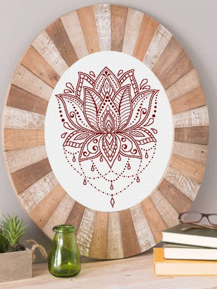 Flower lotus mandala cross stitch pattern download PDF Floral ornament cross stitch chart, Monochrome mandala pattern digital PDF #M96