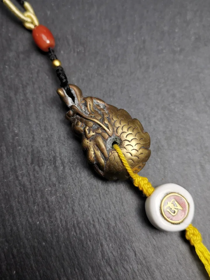 Gandhanra Unique Tibetan Buddhist Amulet, Dragon Charm with Conch Shell OM Pendant