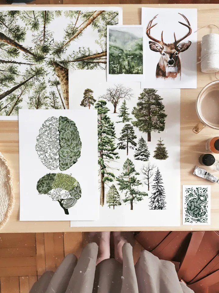 Watercolor poster "USE IT", green brain illustration