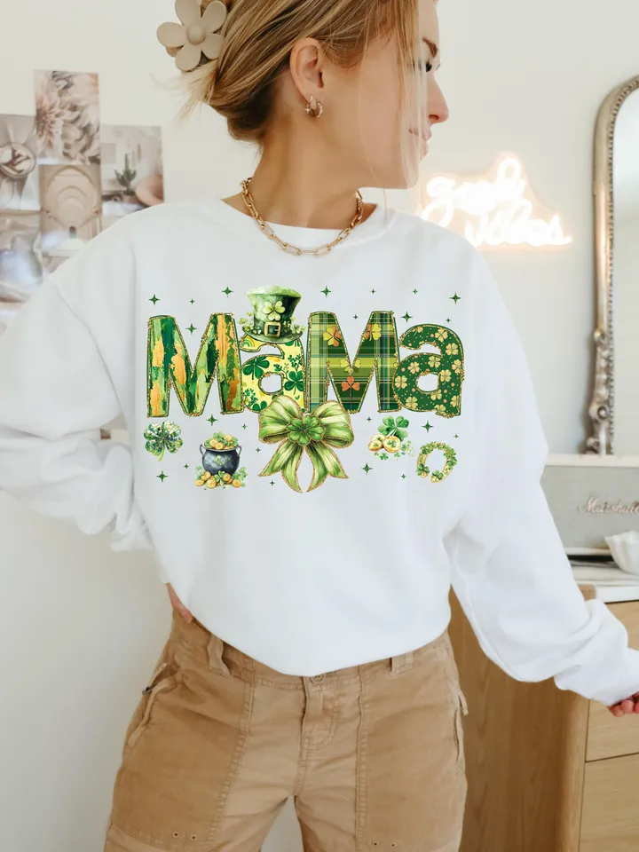 Mama St Patrick's Day PNG, Coquette Brushstroke png, Lucky Mama Png, Shamrock PNG, St Patricks Coquette Png, Lucky Charm Png,Glitter Irish