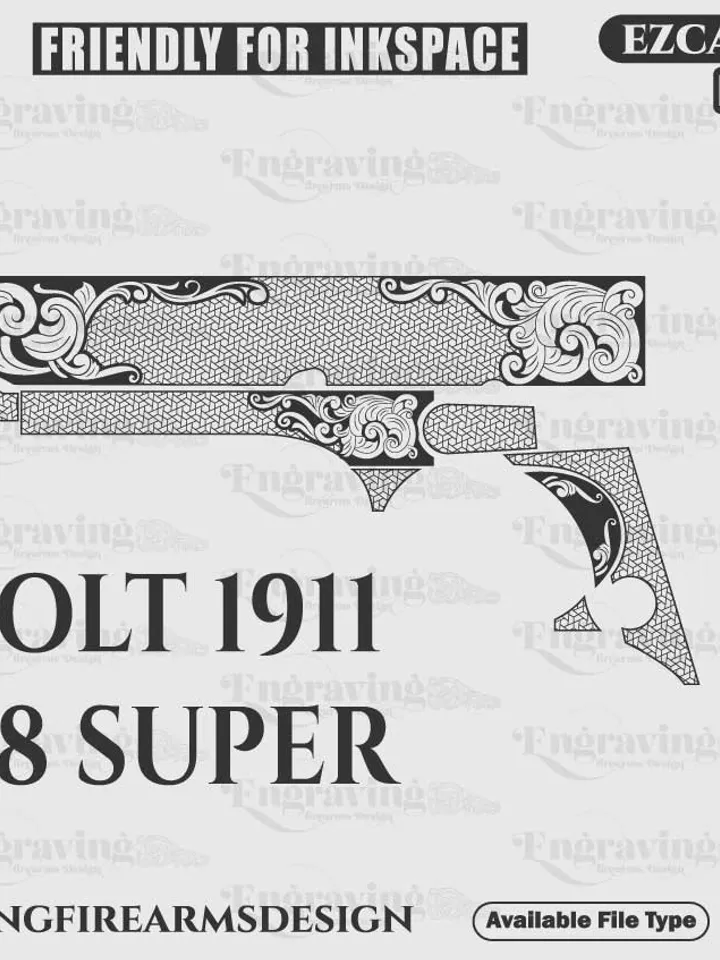 Colt1911 38 Super Scroll Design Svg,lasercut,laserengraving,fiberlaser,engravingfiles,laserpattern,engravingdesign,engravingpattern,metalart