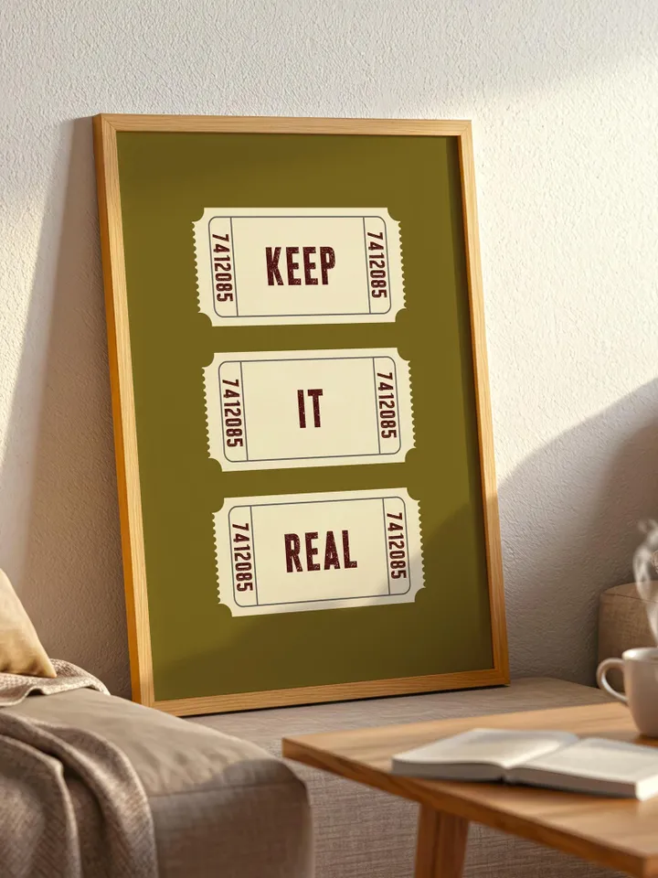 Keep It Real Ticket Trio Retro Ticket Print Set, Bold Typographic Wall Art, Inspired Motivational Poster, Personalized and Customizable