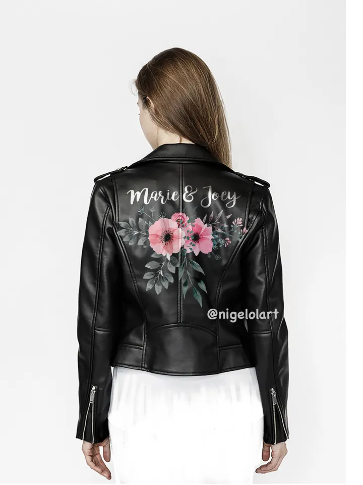 Individual wedding painted leather denim Jacket Mom Dad Denim Jean Jacket Family Matching Jackets Pregnancy Announcement Mama Dada Daddy Mommy Jackets Baby Gift