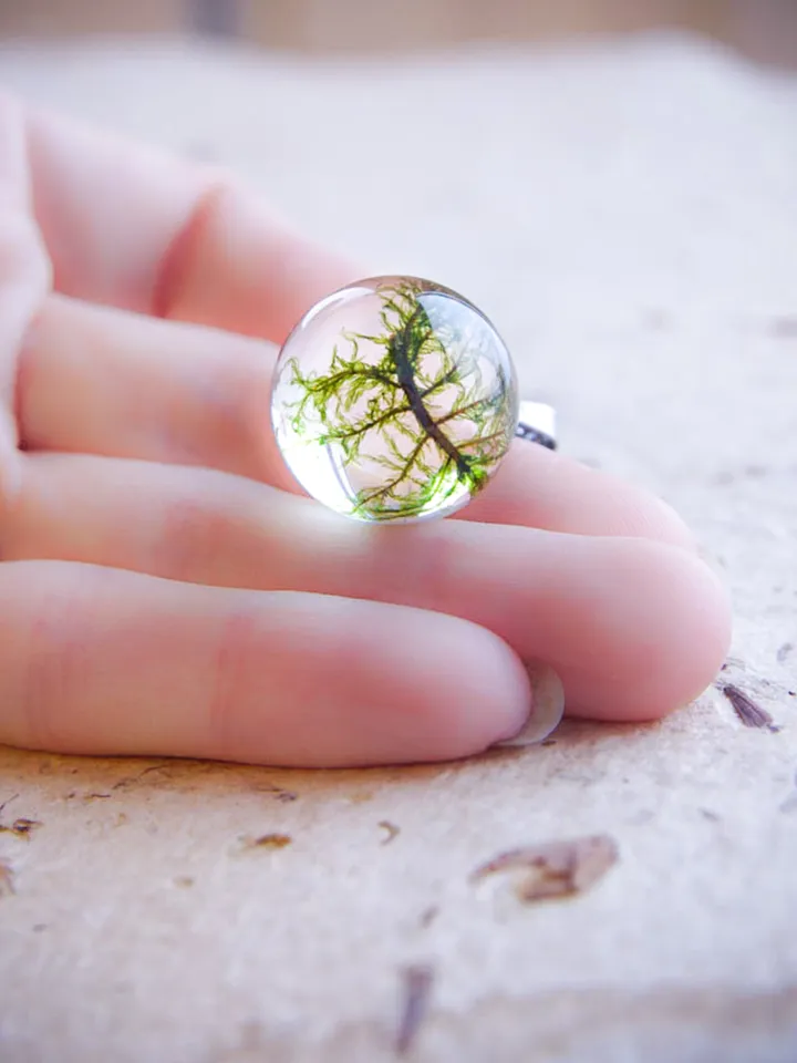 Moss necklace. Resin terrarium jewelry with real forest plants. Unique gift for nature lover friend.