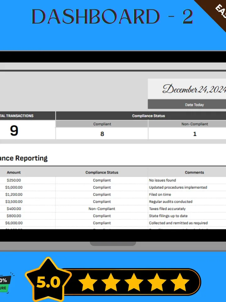Financial Compliance Reporting Template, Editable Google Sheets, Digital Download for Regulatory Reporting & Audit Preparation