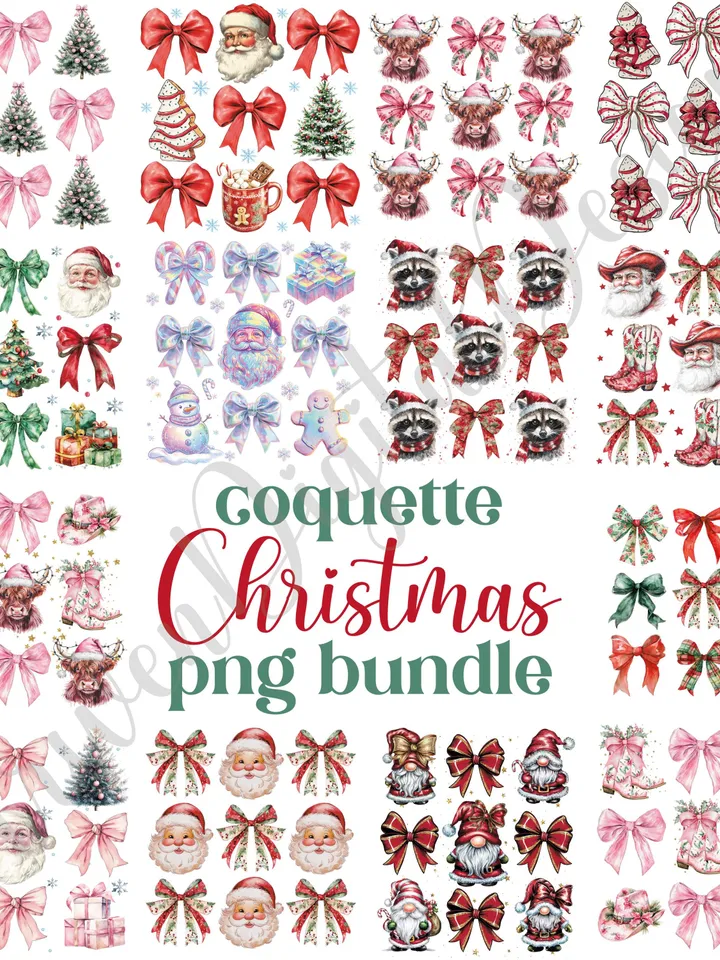 Coquette Christmas png bundle, Merry Christmas png, santa png,christmas tree png, christmas bow png, Christmas vibes png,merry and bright