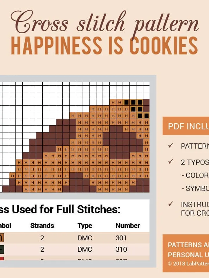 Cross stitch pattern Happiness is Cookies Cross stitch pattern Quote Sweets Cookie Food Happy PDF Format Instant Download Home decor Modern