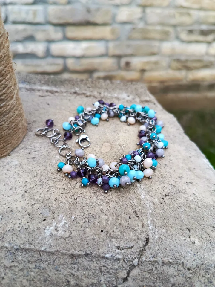 Blue & Lilac Glass Bead Bracelet