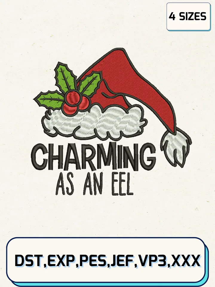 Charming As An Eel Christmas Embroidery Design Files,Christmas Embroidery Designs,Machine Embroidery Files,4 Sizes
