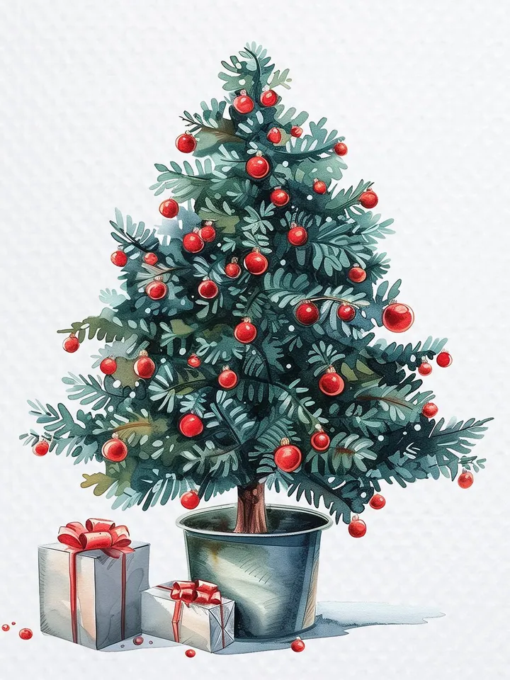 14 Potted Christmas Tree PNG Bundle, Printable Watercolor clipart for sublimation, Digital download, Paper craft, junk journals