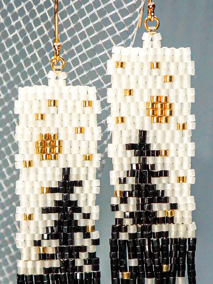 Trees-Patterned shiny black pine Japanese Bead and sterling Silver Earrings A Fusion of Elegance and Nature