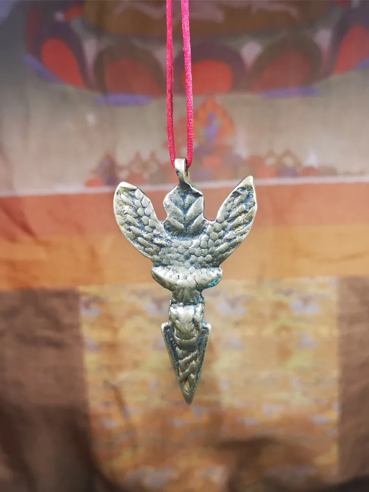 Gandhanra Antique Tibetan Buddhist Amulet,Garuda Phurba,Garula,Suparna,Golden-winged Bird Pendant,Made of Lima Brass, 2.36" * 1.4"