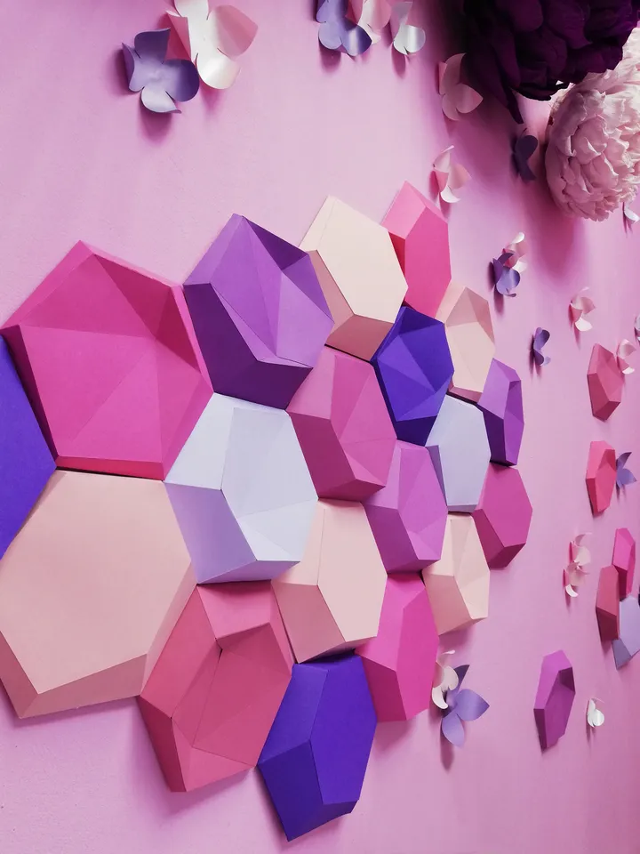 Hexagonal Tiles Papercraft, Digital Template, PDF Download, Gurko, 3D Low Poly, Pepakura, DIY Origami Sculpture, Paper Decor, DIY Gift