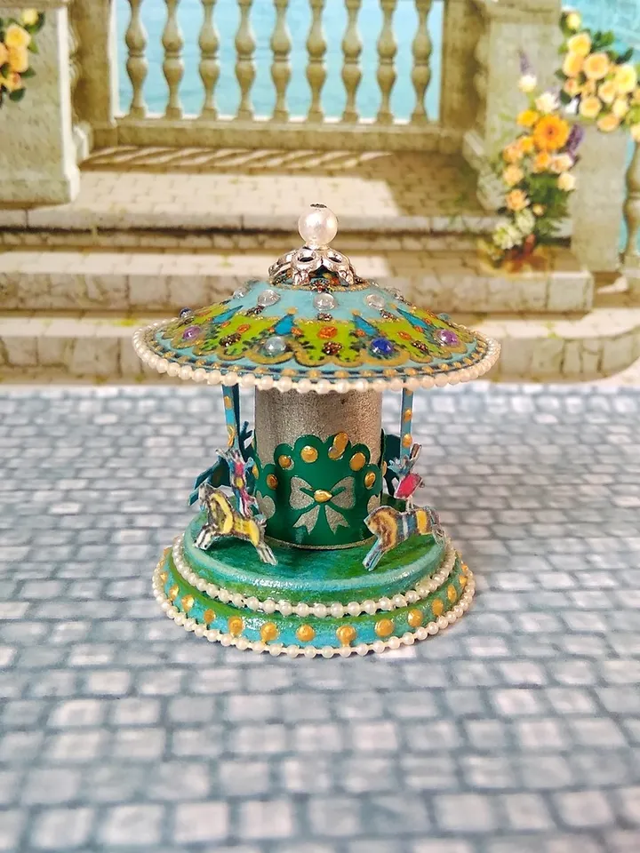 Miniature carousel. Dollhouse miniature.1:12 scale.