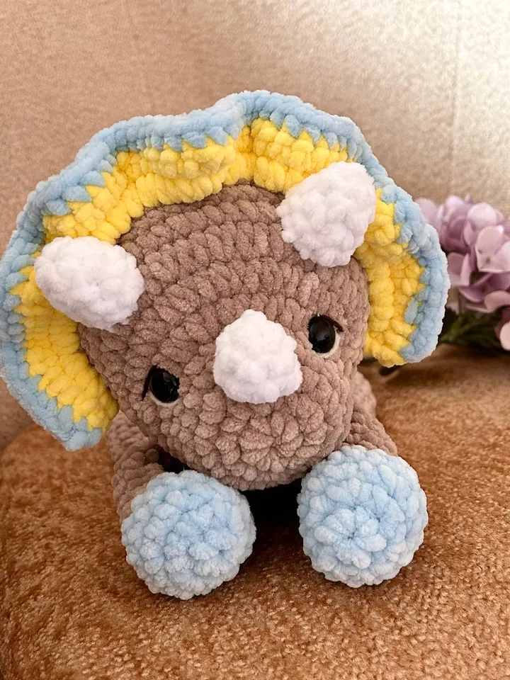 Crochet dinosaur lovey pattern Amigurumi triceratops lovey pattern