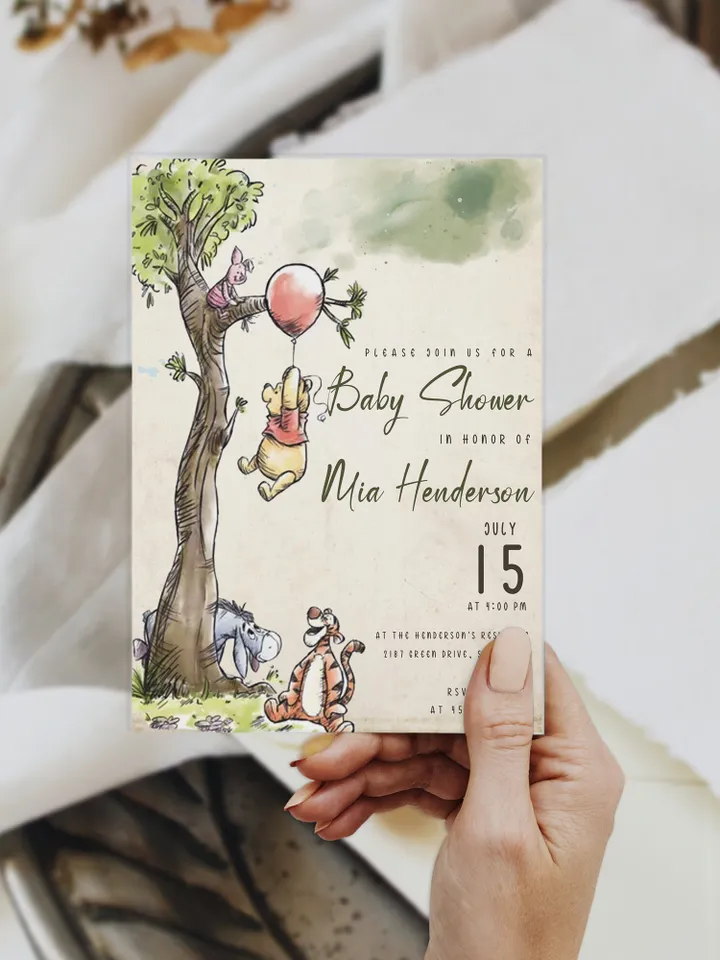 Classic Winnie Pooh Baby Shower Invitation; Neutral Baby Shower Template; Wizard Baby Shower Invite; Honey Bear Invite; DIY Winnie Template