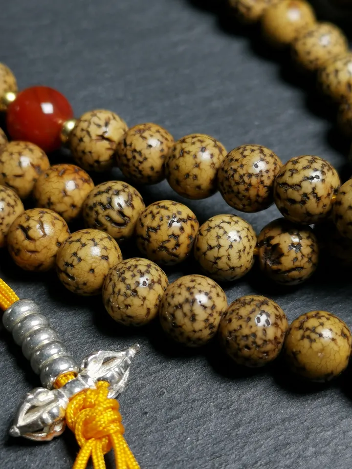 Gandhanra Old Tibetan Rosary, 7.5mm 108 Lotus Seed Mala Necklace, Antique Prayer Beads for Meditation,38cm Length