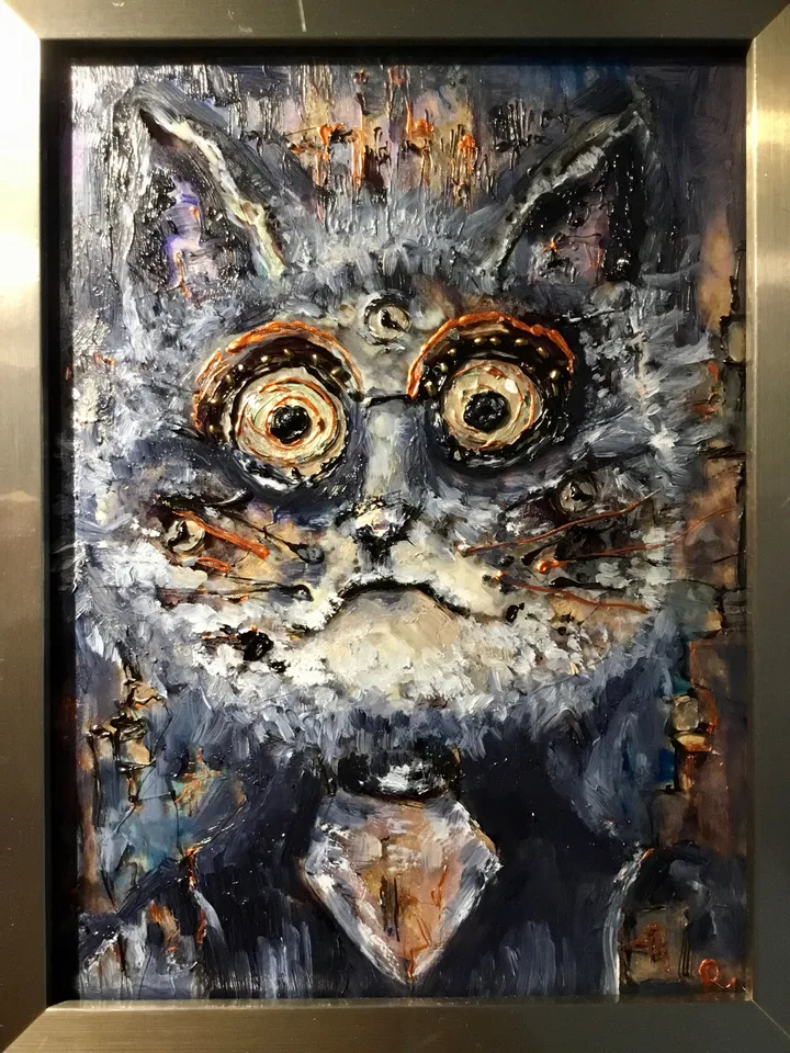 Funny cyberpunk cat Tough iPhone case,made from my own painting on glass,unique gift.