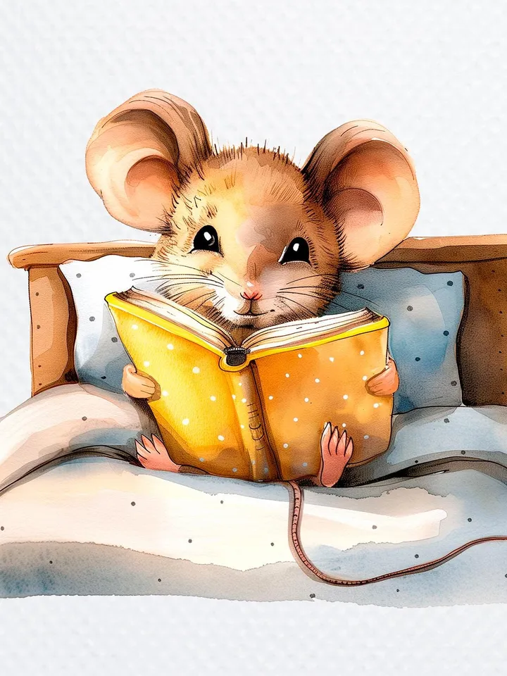 13 Mouse Reading Book PNG Bundle, Mouse Bedroom Watercolor clipart for sublimation, High Quality PNGs, Digital Paper crafts, junk journal